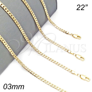 Gargantilla Basica 04.213.0147.22 Oro Laminado, Diseño de Cubana, Pulido, Tono Dorado (0.80 Gauge, 03 MM Thickness, 22 Inches Length)