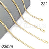 Gargantilla Basica 04.213.0147.22 Oro Laminado, Diseño de Cubana, Pulido, Tono Dorado (0.80 Gauge, 03 MM Thickness, 22 Inches Length)