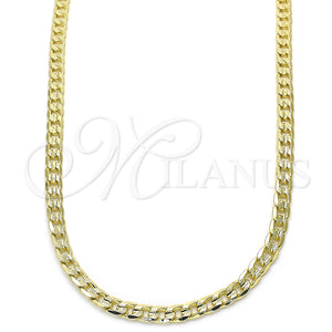 Gargantilla Basica 04.213.0148.24 Oro Laminado, Diseño de Cubana y Cubana Concava, Pulido, Tono Dorado (100 Gauge, 04 MM Thickness, 24 Inches Length)