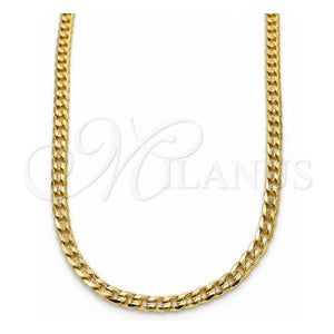 Gargantilla Basica 04.213.0148.24 Oro Laminado, Diseño de Cubana y Cubana Concava, Pulido, Tono Dorado (100 Gauge, 04 MM Thickness, 24 Inches Length)