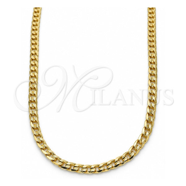 Gargantilla Basica 04.213.0148.24 Oro Laminado, Diseño de Cubana y Cubana Concava, Pulido, Tono Dorado (100 Gauge, 04 MM Thickness, 24 Inches Length)
