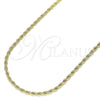 Gargantilla Basica 04.213.0136.30 Oro Laminado, Diseño de Rope, Pulido, Tono Dorado (02 MM Thickness, 30 Inches Length)