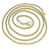 Gargantilla Basica 04.213.0136.30 Oro Laminado, Diseño de Rope, Pulido, Tono Dorado (02 MM Thickness, 30 Inches Length)