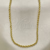 Gargantilla Basica 04.213.0136.30 Oro Laminado, Diseño de Rope, Pulido, Tono Dorado (02 MM Thickness, 30 Inches Length)