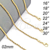Gargantilla Basica 04.213.0136.30 Oro Laminado, Diseño de Rope, Pulido, Tono Dorado (02 MM Thickness, 30 Inches Length)