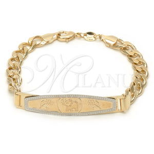 Pulsera con Placa 03.32.0141.01 Oro Laminado, Diseño de Elefante y Miami Cubana, Pulido, Tono Dorado (7 Inches Length)