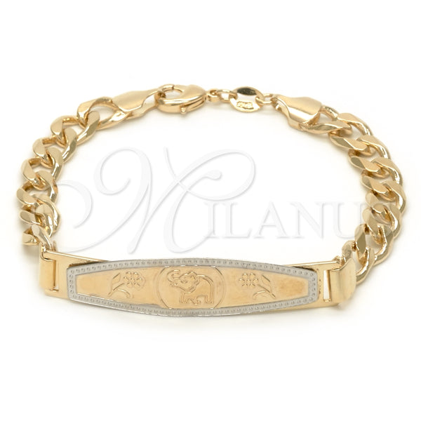 Pulsera con Placa 03.32.0141.01 Oro Laminado, Diseño de Elefante y Miami Cubana, Pulido, Tono Dorado (7 Inches Length)