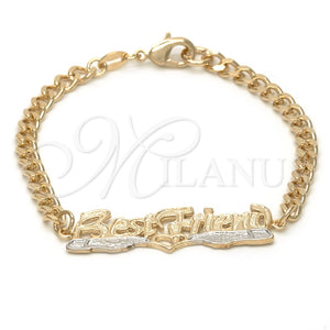 Pulsera con Placa 03.32.0143.07 Oro Laminado, Diseño de Corazón y Cubana, Pulido, Tono Dorado (7 Inches Length)