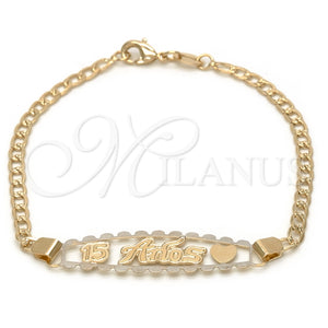 Pulsera con Placa 03.32.0145.07 Oro Laminado, Diseño de Corazón y Cubana, Pulido, Tono Dorado (7 Inches Length)