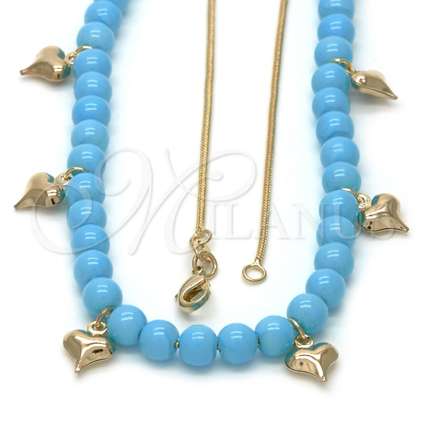 Collares con Dije 04.32.0008.18 Oro Laminado, Diseño de Corazón y Cola de Raton, Resinado Azul, Tono Dorado (18 Inches Length)