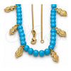 Collares con Dije 04.32.0008.1.18 Oro Laminado, Diseño de Búho y Cola de Raton, Resinado Azul, Tono Dorado (18 Pulgadas de Largo)