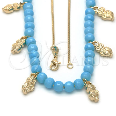 Collares con Dije 04.32.0008.1.18 Oro Laminado, Diseño de Búho y Cola de Raton, Resinado Azul, Tono Dorado (18 Inches Length)