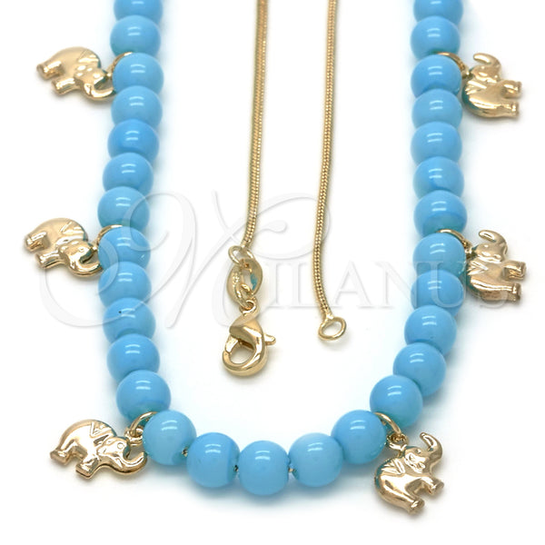 Collares con Dije 04.32.0008.2.18 Oro Laminado, Diseño de Elefante y Cola de Raton, Resinado Azul, Tono Dorado (18 Inches Length)