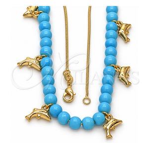 Collares con Dije 04.32.0008.3.18 Oro Laminado, Diseño de Delfín y Cola de Raton, Resinado Azul, Tono Dorado (18 Pulgadas de Largo)