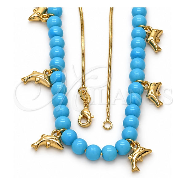 Collares con Dije 04.32.0008.3.18 Oro Laminado, Diseño de Delfín y Cola de Raton, Resinado Azul, Tono Dorado (18 Pulgadas de Largo)