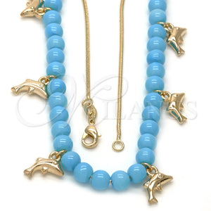 Collares con Dije 04.32.0008.3.18 Oro Laminado, Diseño de Delfín y Cola de Raton, Resinado Azul, Tono Dorado (18 Inches Length)