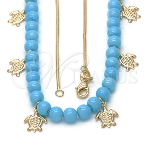 Collares con Dije 04.32.0008.4.18 Oro Laminado, Diseño de Tortuga y Cola de Raton, Resinado Azul, Tono Dorado (18 Inches Length)