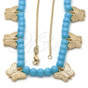 Collares con Dije 04.32.0008.5.18 Oro Laminado, Diseño de Mariposa y Cola de Raton, Resinado Azul, Tono Dorado (18 Inches Length)