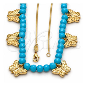 Collares con Dije 04.32.0008.5.18 Oro Laminado, Diseño de Mariposa y Cola de Raton, Resinado Azul, Tono Dorado (18 Pulgadas de Largo)