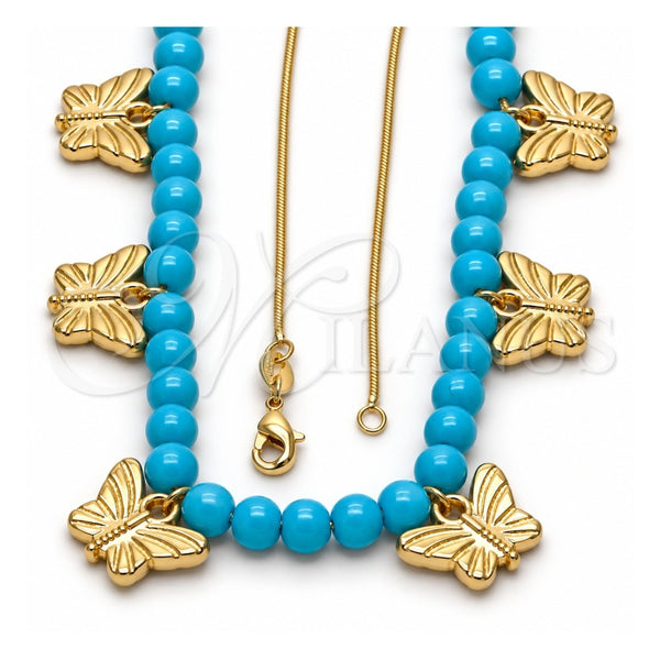 Collares con Dije 04.32.0008.5.18 Oro Laminado, Diseño de Mariposa y Cola de Raton, Resinado Azul, Tono Dorado (18 Pulgadas de Largo)