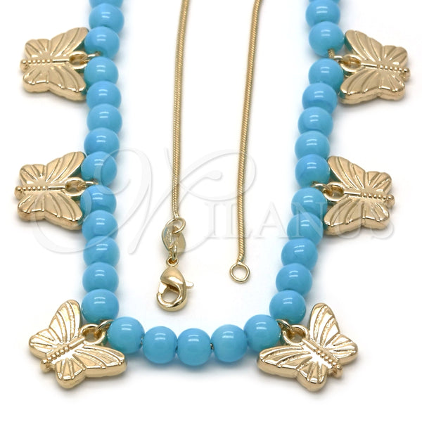 Collares con Dije 04.32.0008.5.18 Oro Laminado, Diseño de Mariposa y Cola de Raton, Resinado Azul, Tono Dorado (18 Inches Length)