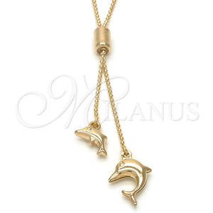Collares con Dije 04.32.0010.3.28 Oro Laminado, Diseño de Delfín, Pulido, Tono Dorado (28 Inches Length)