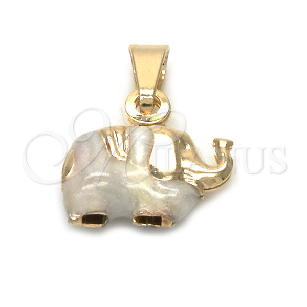 Dije Elegante 05.32.0062 Oro Laminado, Diseño de Elefante, Esmaltado Blanco, Tono Dorado