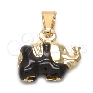 Dije Elegante 05.32.0062.1 Oro Laminado, Diseño de Elefante, Esmaltado Negro, Tono Dorado