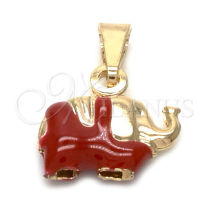 Dije Elegante 05.32.0062.2 Oro Laminado, Diseño de Elefante, Esmaltado Rojo, Tono Dorado