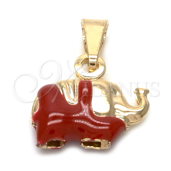 Dije Elegante 05.32.0062.2 Oro Laminado, Diseño de Elefante, Esmaltado Rojo, Tono Dorado