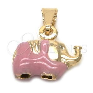 Dije Elegante 05.32.0062.3 Oro Laminado, Diseño de Elefante, Esmaltado Rosado, Tono Dorado