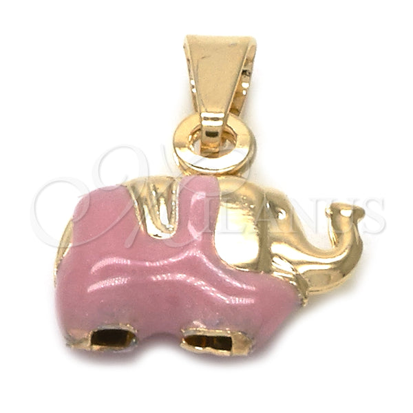 Dije Elegante 05.32.0062.3 Oro Laminado, Diseño de Elefante, Esmaltado Rosado, Tono Dorado