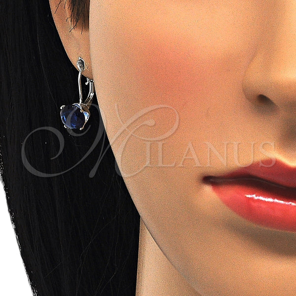 Arete Gancho Frances 02.63.2622.2 Plata Rodinada, con Zirconia Cubica Zafiro Azul, Pulido, Crudo