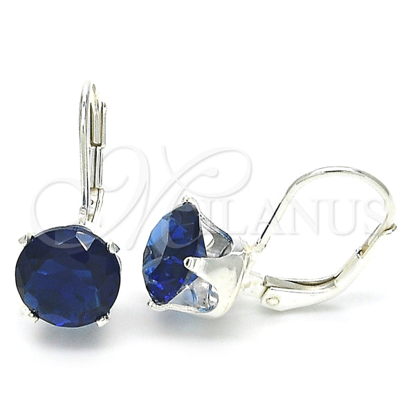 Arete Gancho Frances 02.63.2622.2 Plata Rodinada, con Zirconia Cubica Zafiro Azul, Pulido, Crudo
