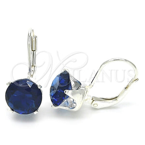 Arete Gancho Frances 02.63.2622.2 Plata Rodinada, con Zirconia Cubica Zafiro Azul, Pulido, Crudo
