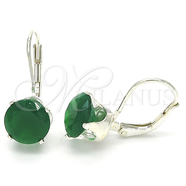 Arete Gancho Frances 02.63.2622.3 Plata Rodinada, con Zirconia Cubica Verde, Pulido, Rodinado