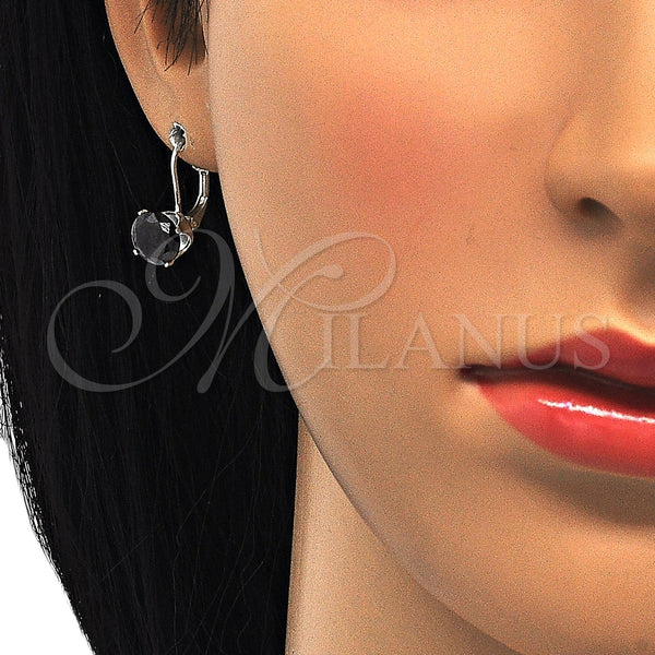 Arete Gancho Frances 02.63.2622.4 Plata Rodinada, con Zirconia Cubica Negro, Pulido, Rodinado
