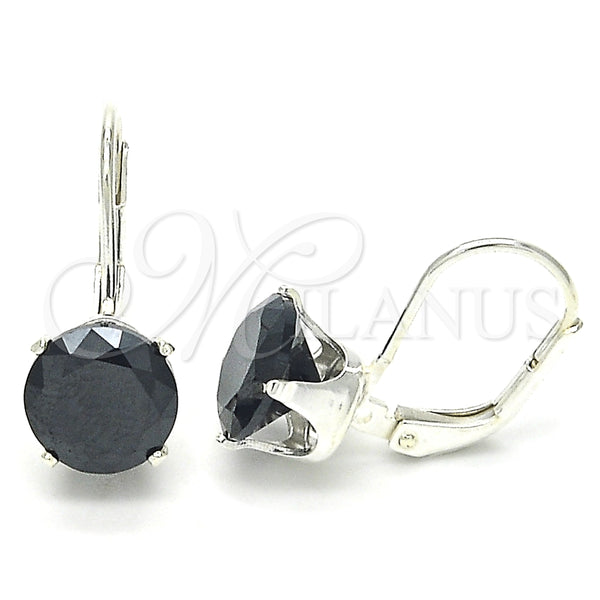Arete Gancho Frances 02.63.2622.4 Plata Rodinada, con Zirconia Cubica Negro, Pulido, Rodinado