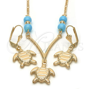 Juego de Arete y Dije de Adulto 10.32.0011.18 Oro Laminado, Diseño de Tortuga y Figaro, con Turquoise Opal, Pulido, Tono Dorado