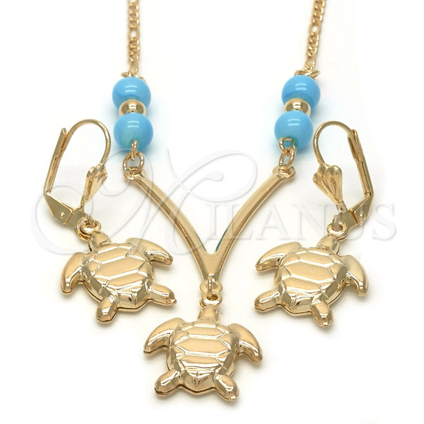 Juego de Arete y Dije de Adulto 10.32.0011.18 Oro Laminado, Diseño de Tortuga y Figaro, con Turquoise Opal, Pulido, Tono Dorado
