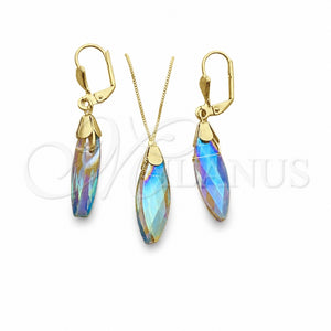 Juego de Arete y Dije de Adulto 10.32.0014.18 Oro Laminado, Diseño de Gota y Cola de Raton, con Paradise Shine Cristal, Pulido, Tono Dorado