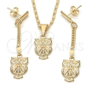Juego de Arete y Dije de Adulto 10.32.0015.18 Oro Laminado, Diseño de Búho y Mariner, Pulido, Tono Dorado