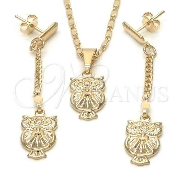 Juego de Arete y Dije de Adulto 10.32.0015.18 Oro Laminado, Diseño de Búho y Mariner, Pulido, Tono Dorado