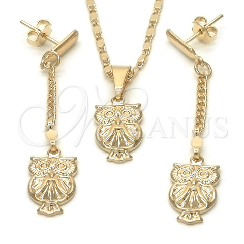 Juego de Arete y Dije de Adulto 10.32.0015.18 Oro Laminado, Diseño de Búho y Mariner, Pulido, Tono Dorado