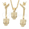 Juego de Arete y Dije de Adulto 10.32.0015.18 Oro Laminado, Diseño de Búho y Mariner, Pulido, Tono Dorado