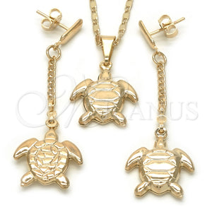 Juego de Arete y Dije de Adulto 10.32.0015.2.18 Oro Laminado, Diseño de Tortuga y Mariner, Pulido, Tono Dorado