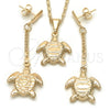 Juego de Arete y Dije de Adulto 10.32.0015.2.18 Oro Laminado, Diseño de Tortuga y Mariner, Pulido, Tono Dorado
