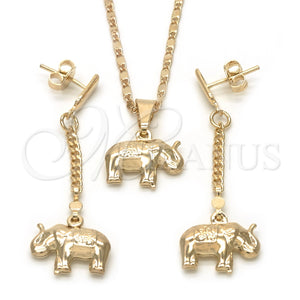 Juego de Arete y Dije de Adulto 10.32.0015.3.18 Oro Laminado, Diseño de Elefante y Mariner, Pulido, Tono Dorado