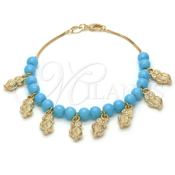 Pulsera de Dije 03.32.0123.07 Oro Laminado, Diseño de Búho y Bola, con Turquoise Opal, Pulido, Tono Dorado (7 Inches Length)