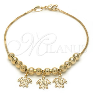 Pulsera de Dije 03.32.0130.07 Oro Laminado, Diseño de Tortuga y Bola, Pulido, Tono Dorado (7 Inches Length)